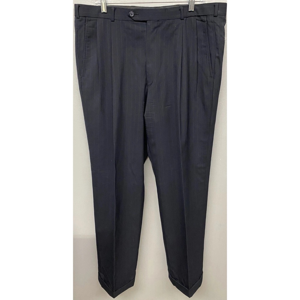 Brooks Brothers Brooksease Dress Pants Mens 39 Black Pinstripe Wool Cuffed Hem